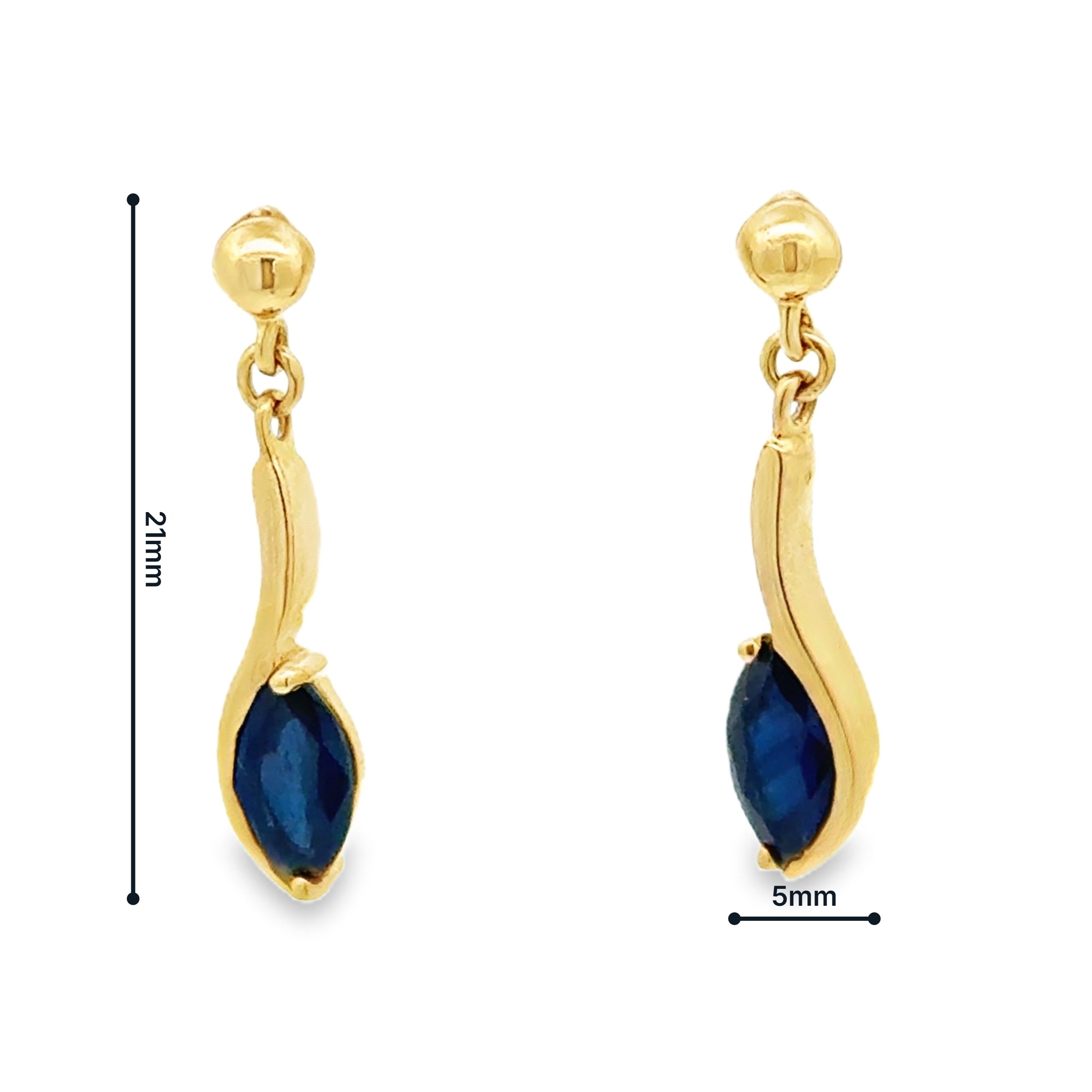 9ct Gold Marquise Sapphire Drop Earrings MEASUREMENTS