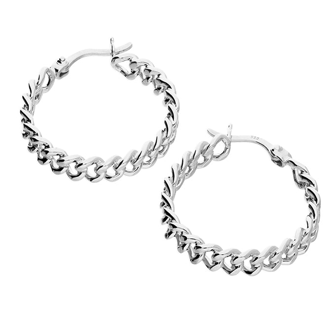 Sterling Silver 20mm Chain Link Hoop Earrings
