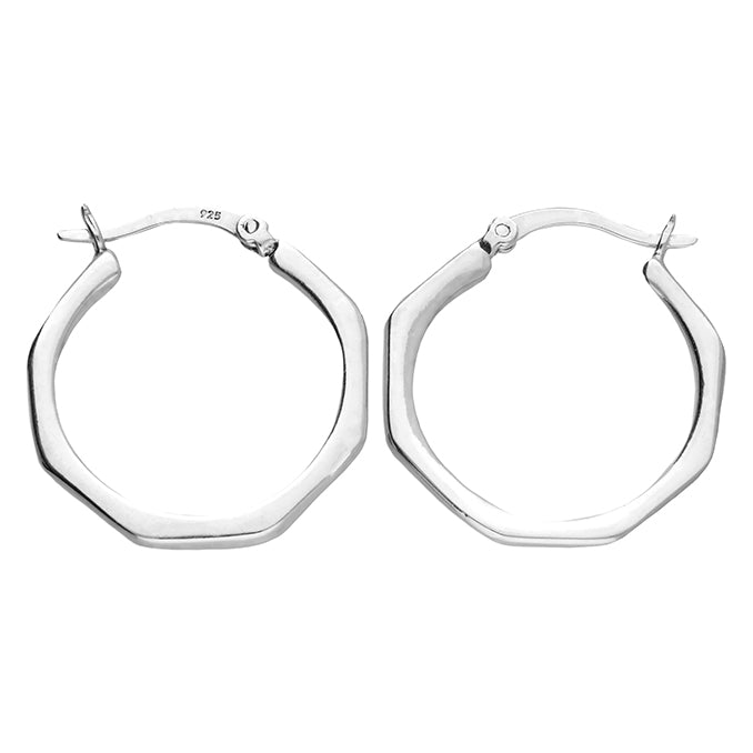 Sterling Silver 22mm Octagonal Hoop Earrings