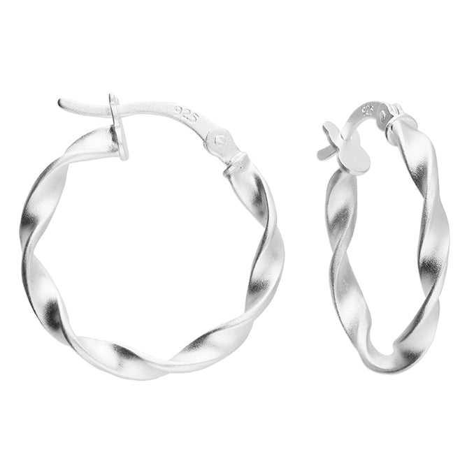Sterling Silver 20mm Satin Twisted Hoop Earrings