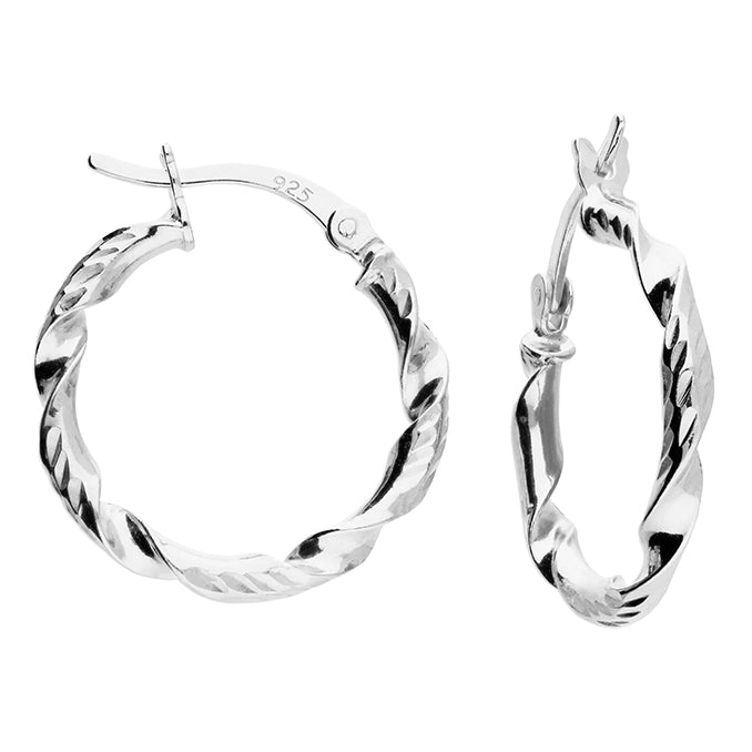Sterling Silver 20mm Diamond Cut Twisted Hoop Earrings