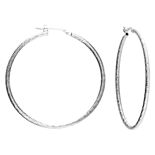 Sterling Silver 40mm Diamond Cut Twisted Hoop Earrings