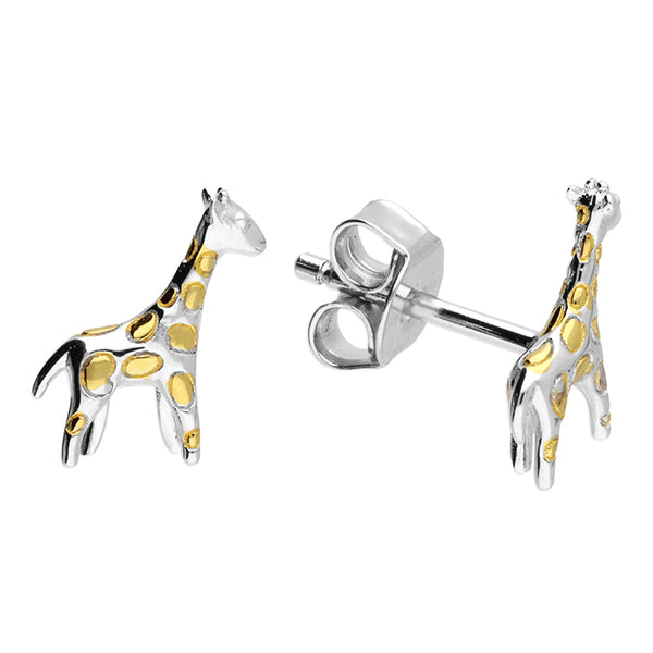 Sterling Silver Two Tone Giraffe Stud Children's Earrings