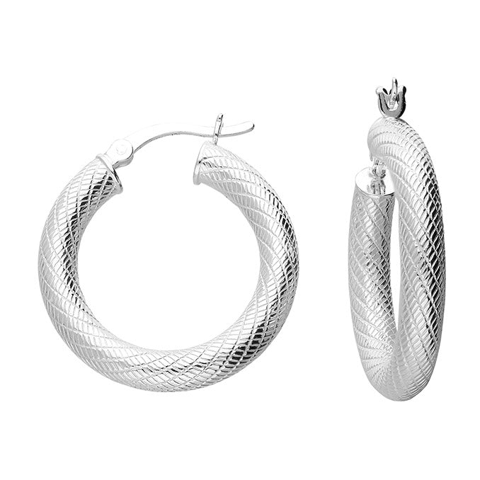Sterling Silver 25mm Patterned Creole Hoop Earrings