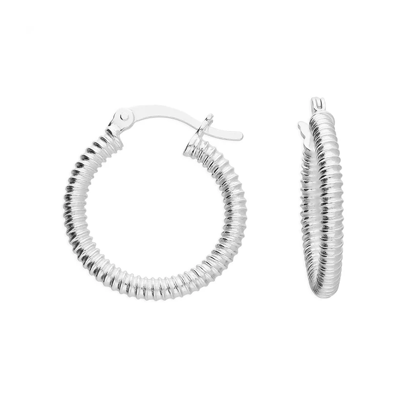 Sterling Silver 20mm Ribbed Hoop Earrings