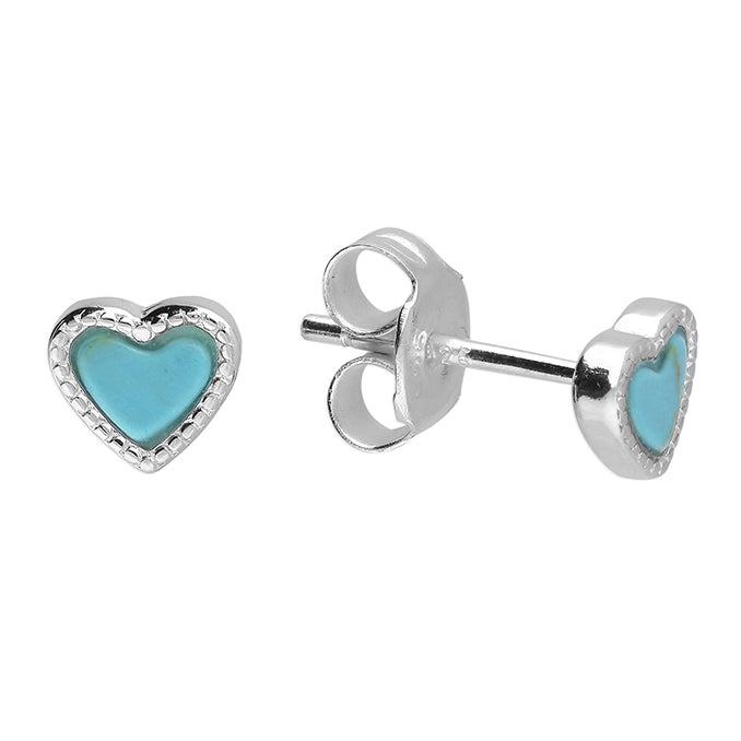 Sterling Silver Synthetic Turquoise Heart Stud Earrings
