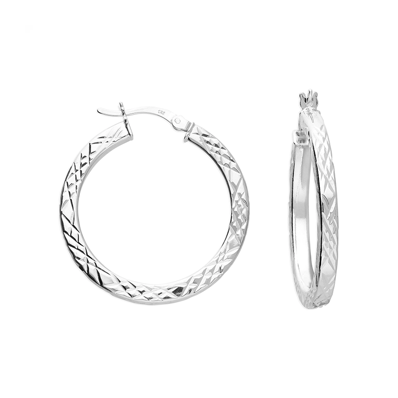 Sterling Silver 30mm Diamond Cut Hoop Earrings