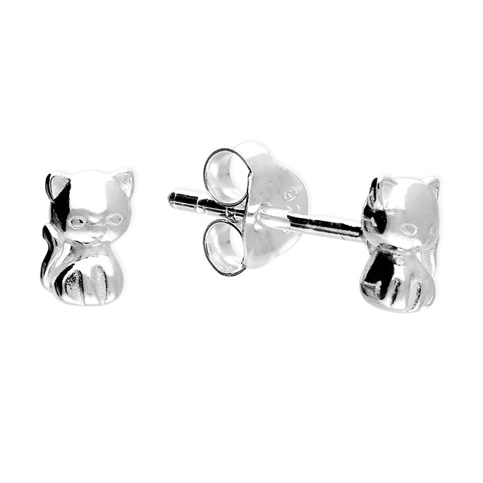 Sterling Silver Kitten Stud Earrings