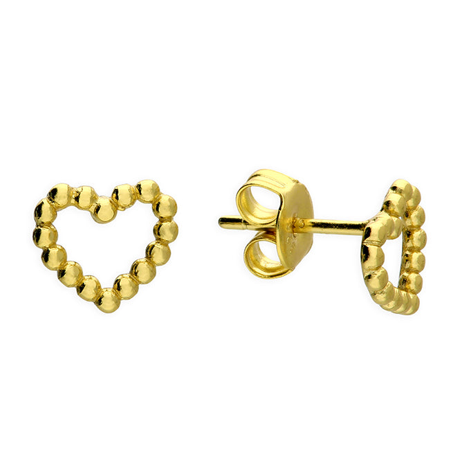Sterling Silver Gold Plated Open Beaded Heart Stud Earrings