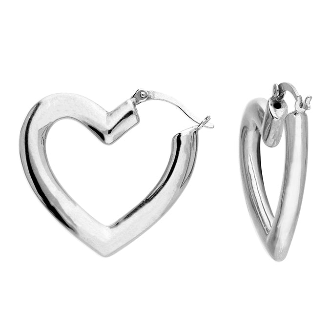 Sterling Silver Hinged Heart Hoop Earrings