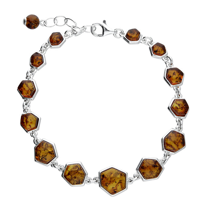Silver Hexagonal Link Amber Bracelet