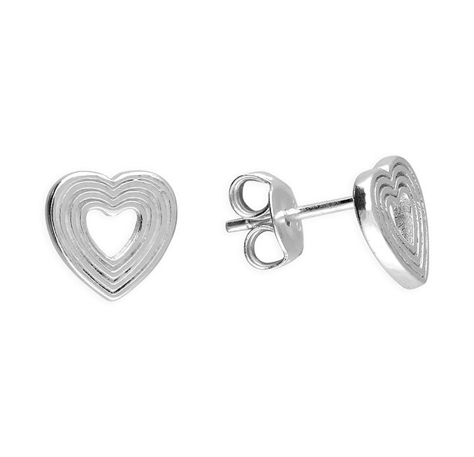 Sterling Silver Ribbed Heart Stud Earrings