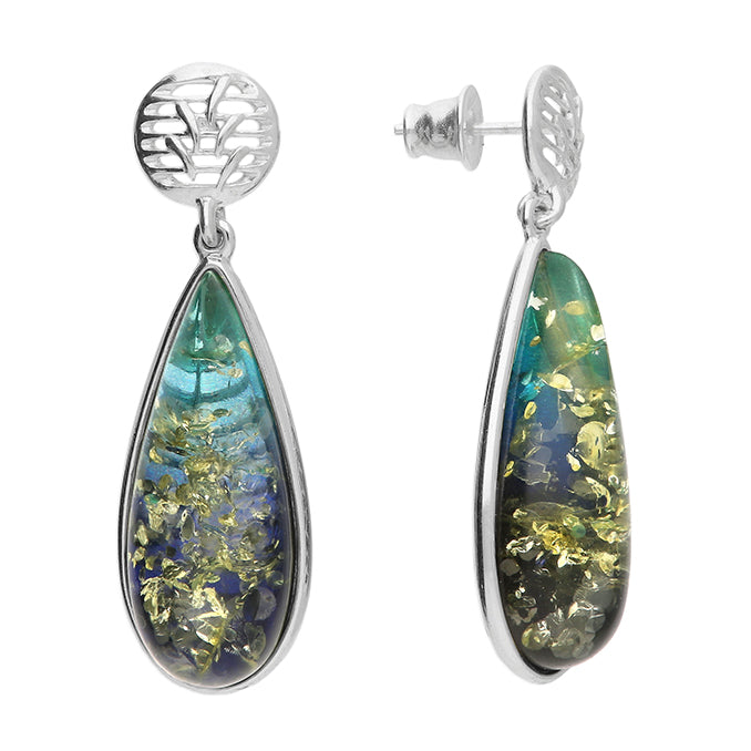 Sterling Silver Blue Amber Tear Drop Earrings