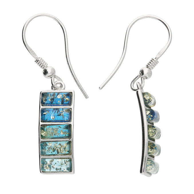 Sterling Silver Blue Amber Ladder Drop Earrings