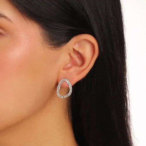 Aviv Silver Hammered Irregular Oval Stud Earrings model