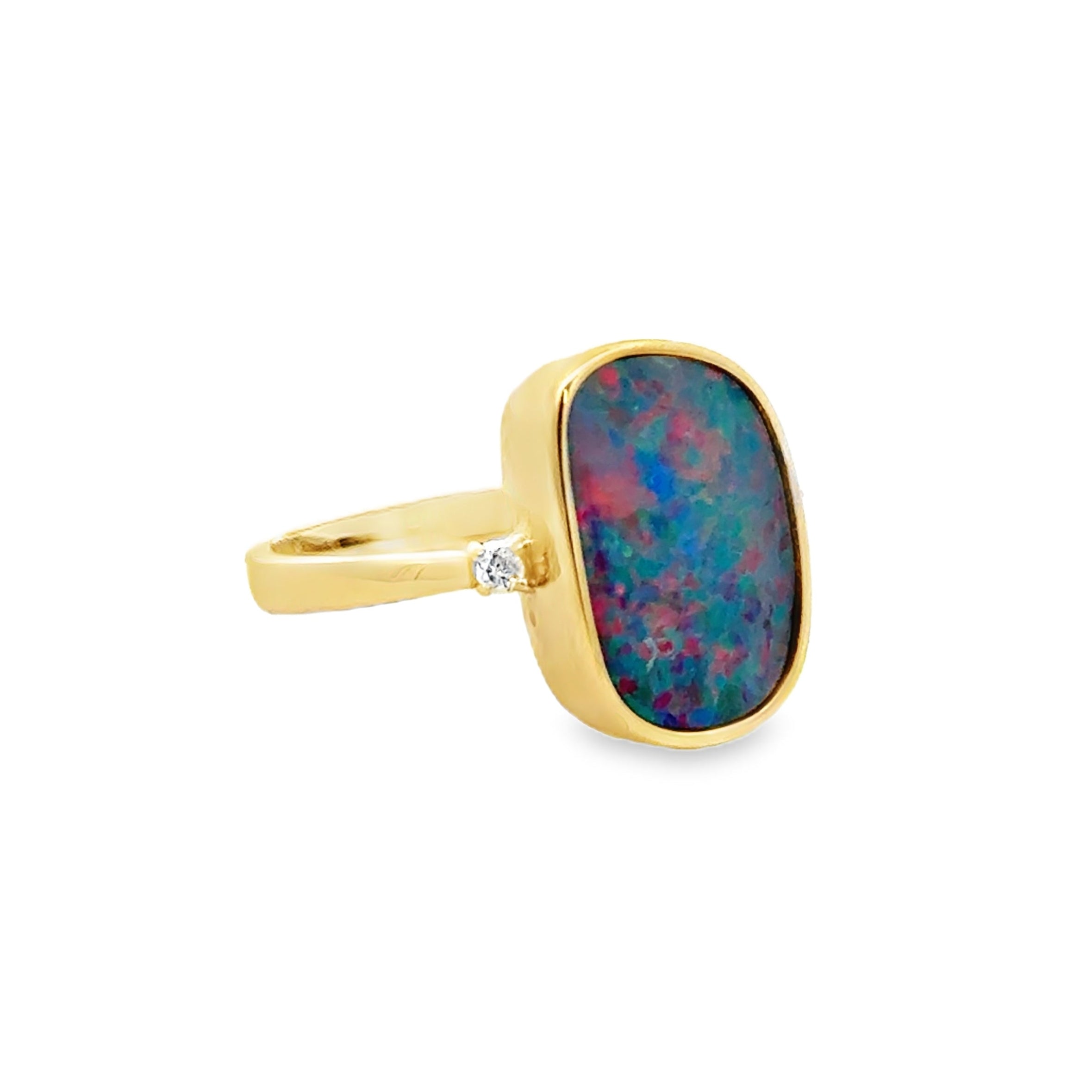 Opal & Diamond Ring 9ct Gold SIDE