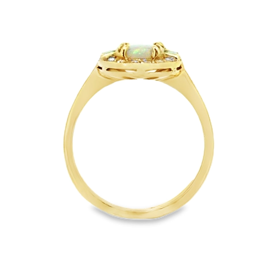Opal, Emerald & Diamond Vintage Style Ring 9ct Gold
