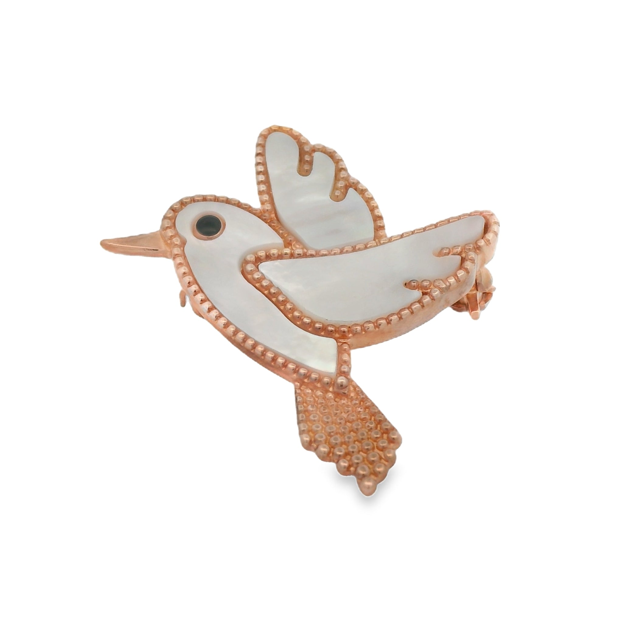 Silver Rose Plated Mother of Pearl Bird Brooch