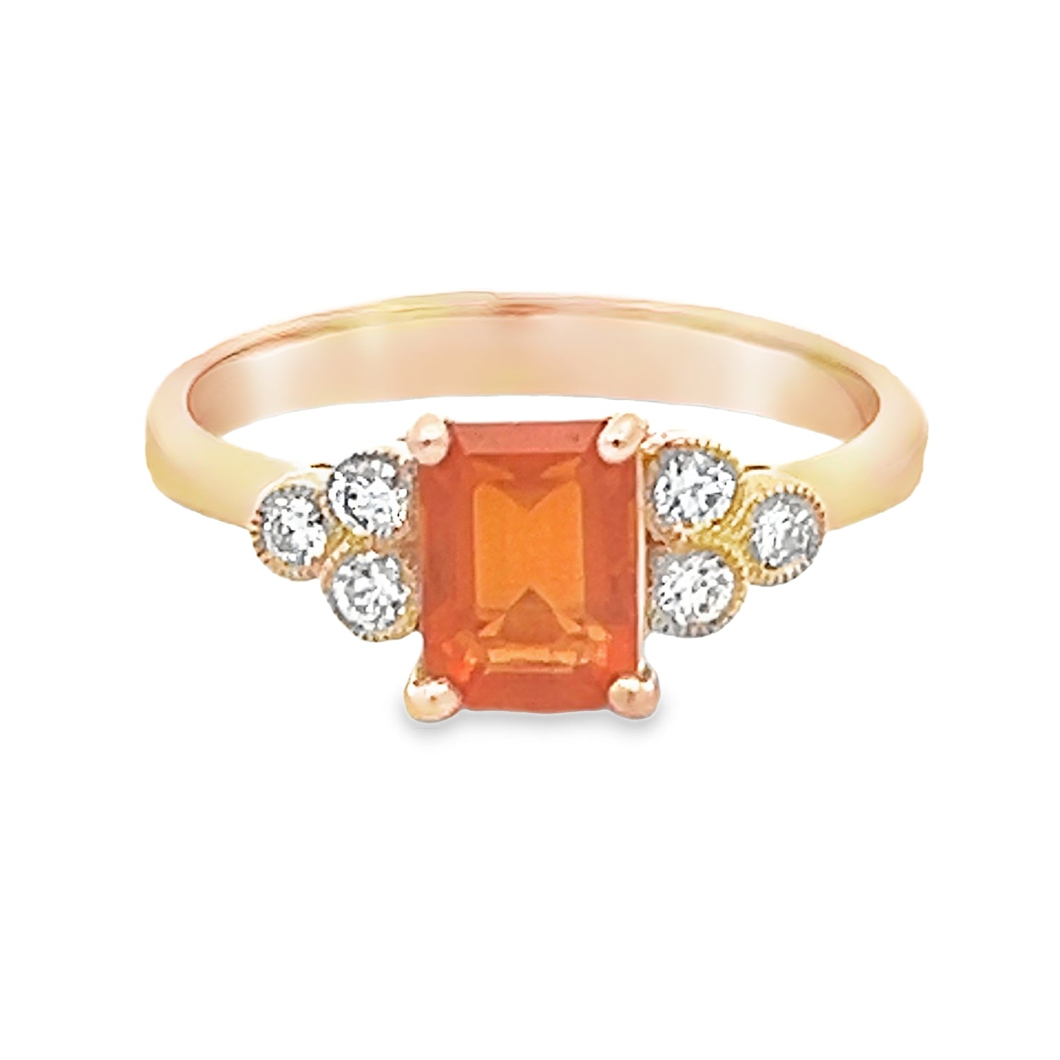 Fire Opal & Diamond Ring 9ct Gold