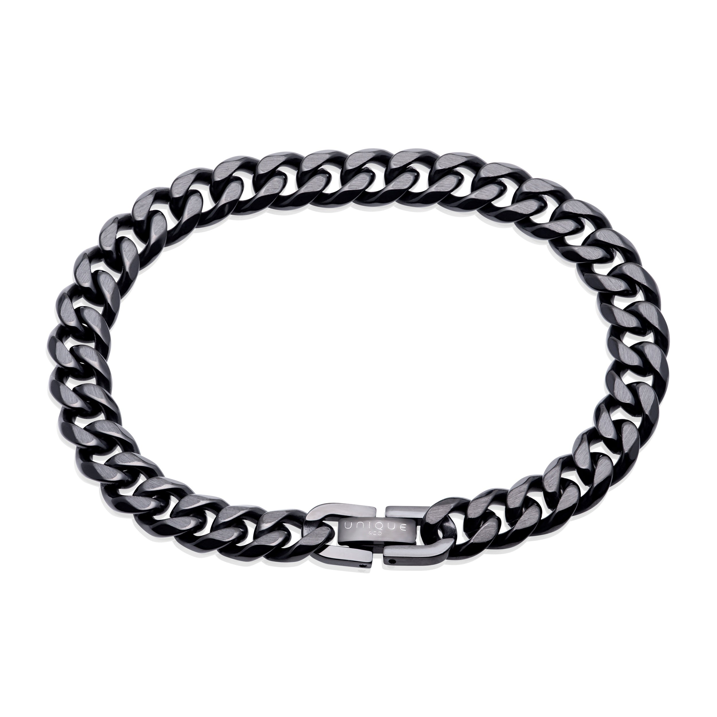 Unique & Co Men's Black IP Steel Curb Chain Bracelet LAB-198