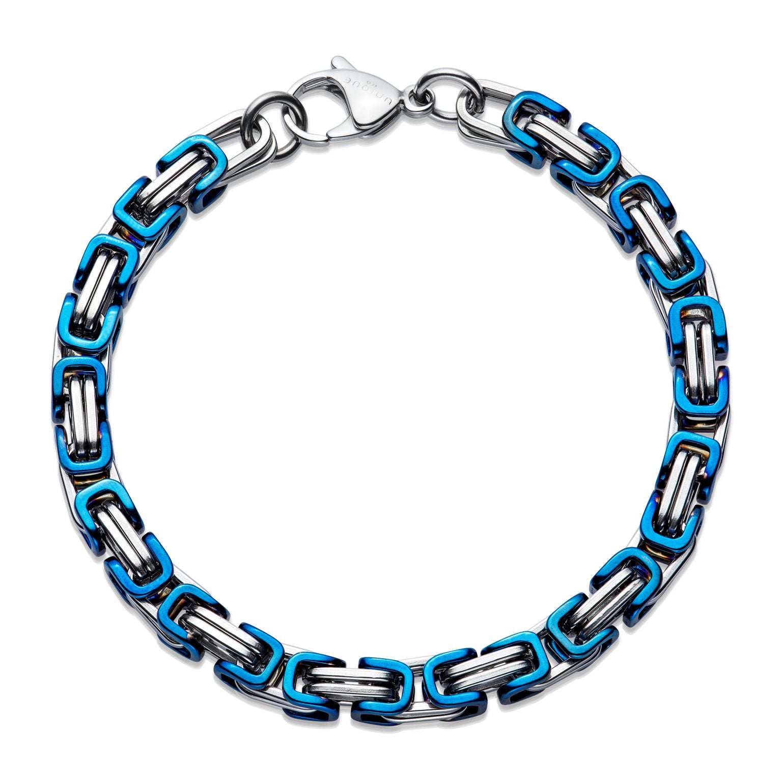Unique & Co Mens Blue IP Steel Byzantine Bracelet LAB240