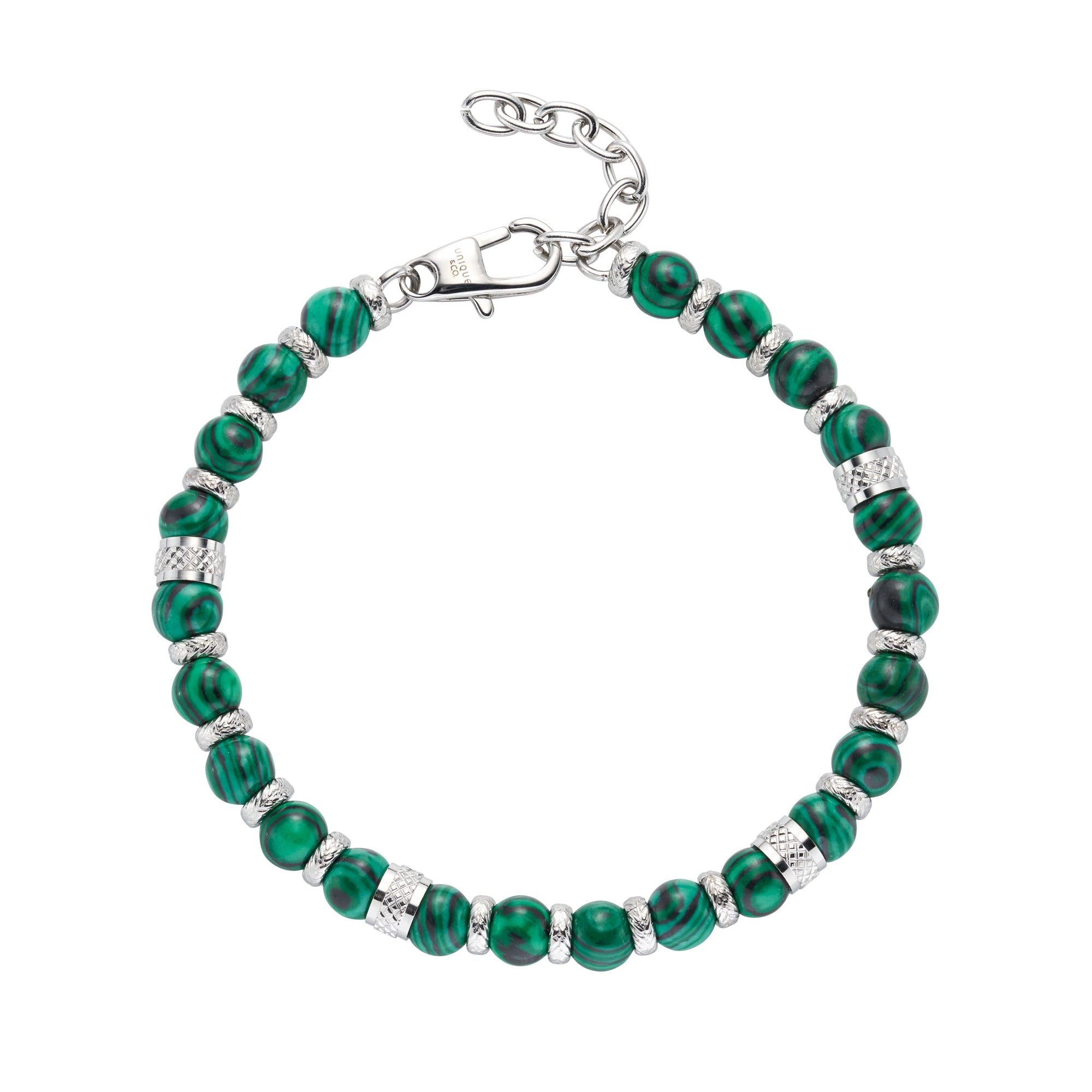 Unique & Co Men's Steel & Malachite Bead Bracelet LAB-293