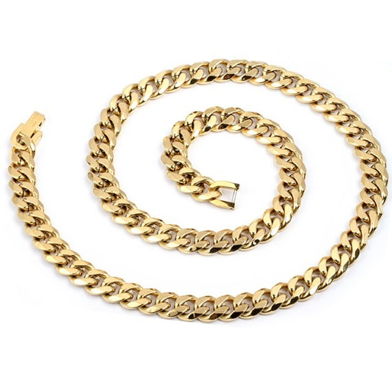 Unique & Co Mens Steel Gold IP Curb Necklace LAK199