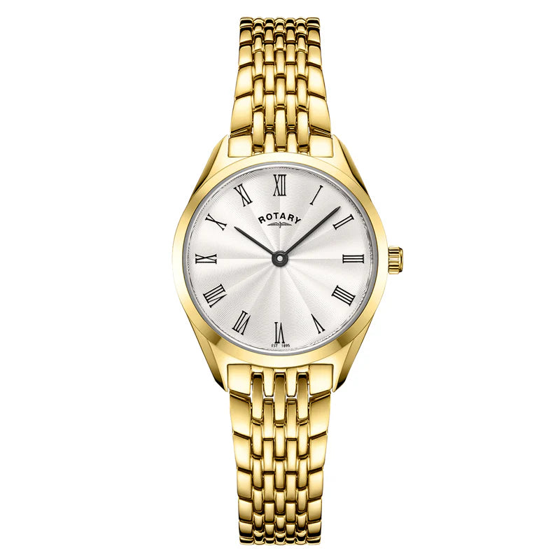 Rotary Ultra Slim Ladies Gold Tone Bracelet Watch LB08011/02