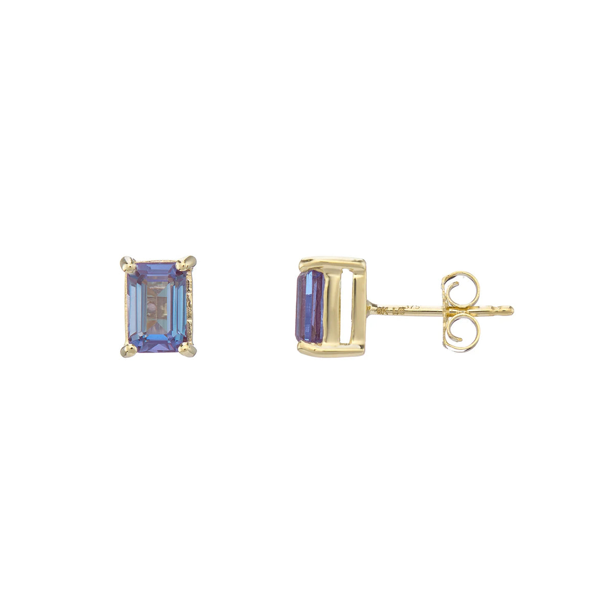 9ct Gold Octagonal Lab Grown Alexandrite Stud Earrings