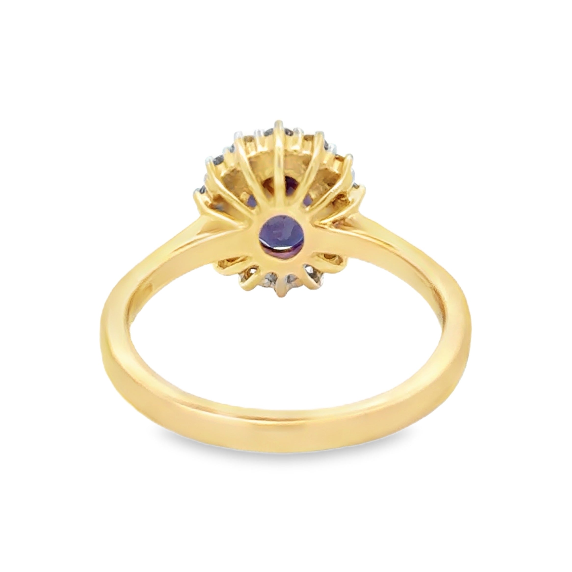 9ct Gold Lab Grown Alexandrite & Diamond Oval Cluster Ring REAR