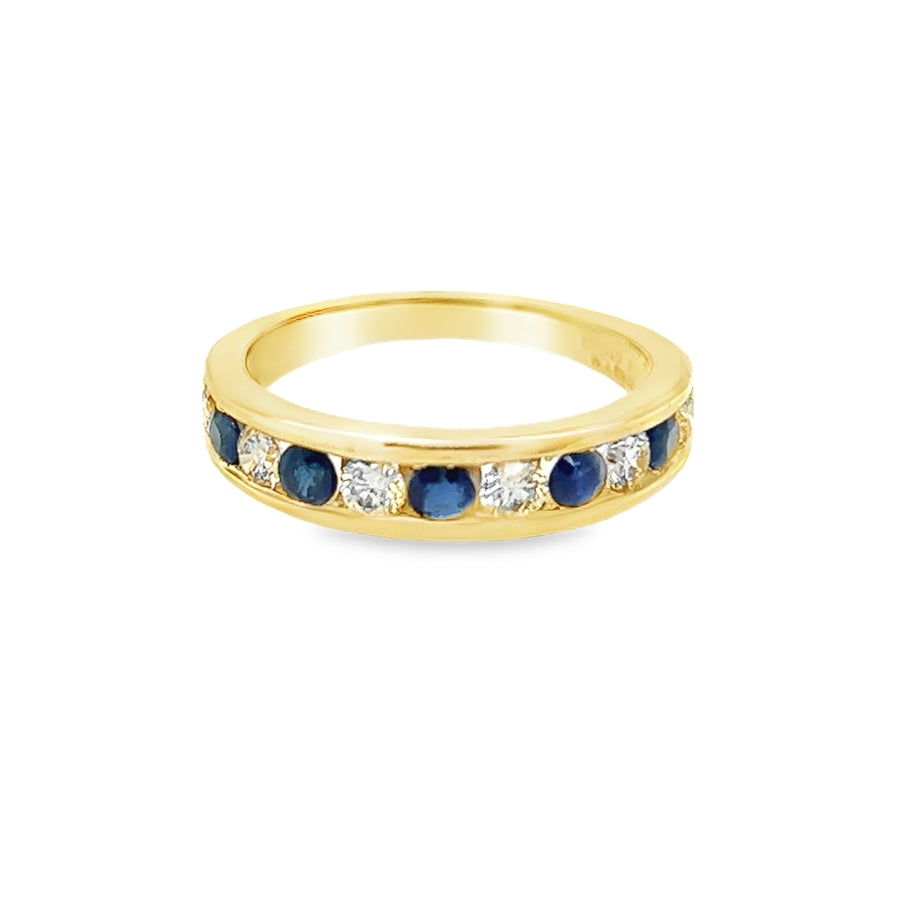 Sapphire & Diamond 11 Stone Channel Set Eternity Ring 9ct Gold
