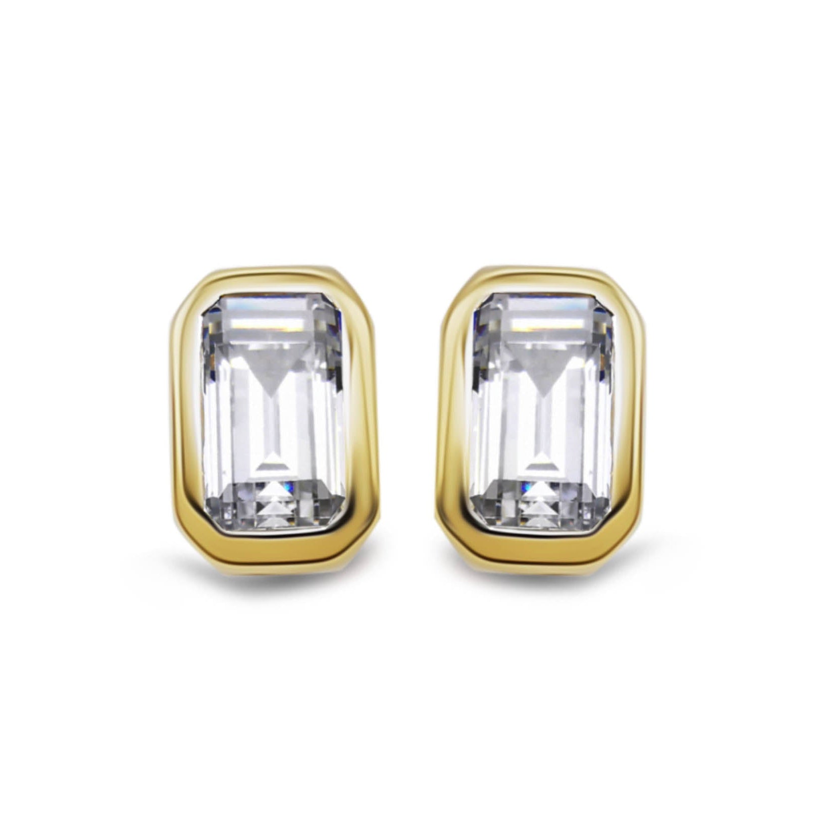 Unique & Co Silver Gold Plated Emerald Cut CZ Stud Earrings  ME-1042GO