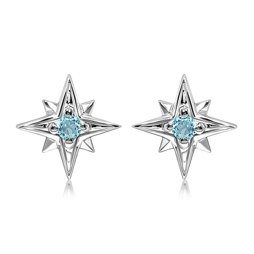Unique & Co Silver Blue Topaz Star Stud Earrings  ME-1051BT