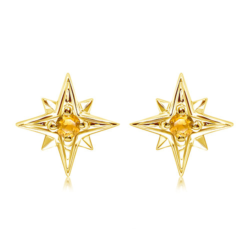 Unique & Co Silver Gold Plated Citrine Star Stud Earrings ME-1052GC