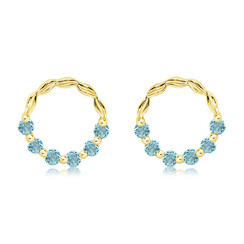 Unique & Co Silver Gold Plated Blue Topaz Circle Stud Earrings  ME-1056BT