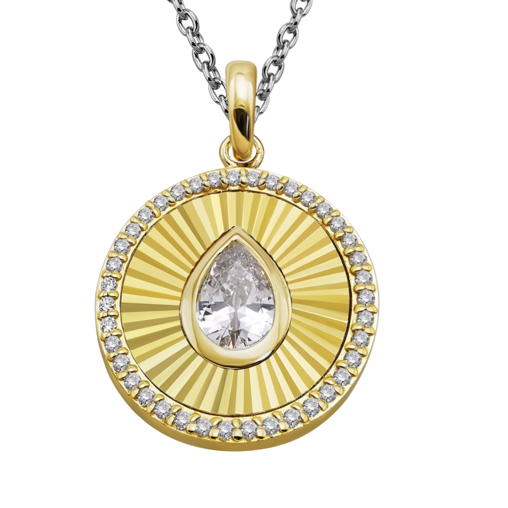 Unique & Co Sterling Silver Gold Plated CZ Pear Disc Pendant MK-1043GP