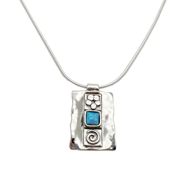 Aviv Silver Square Pendant with Square Opal