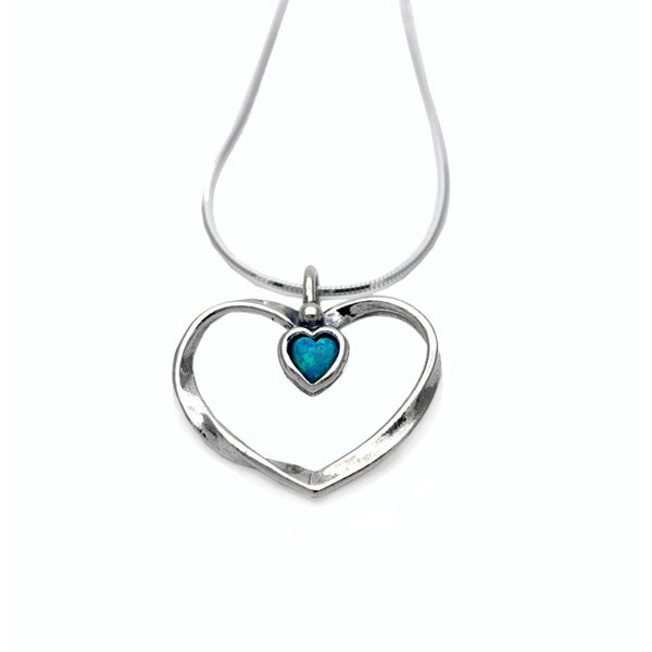 Aviv Silver Open Heart Opal Necklace N00860