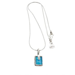 Aviv Silver Rectangle Opal Pendant with Flower