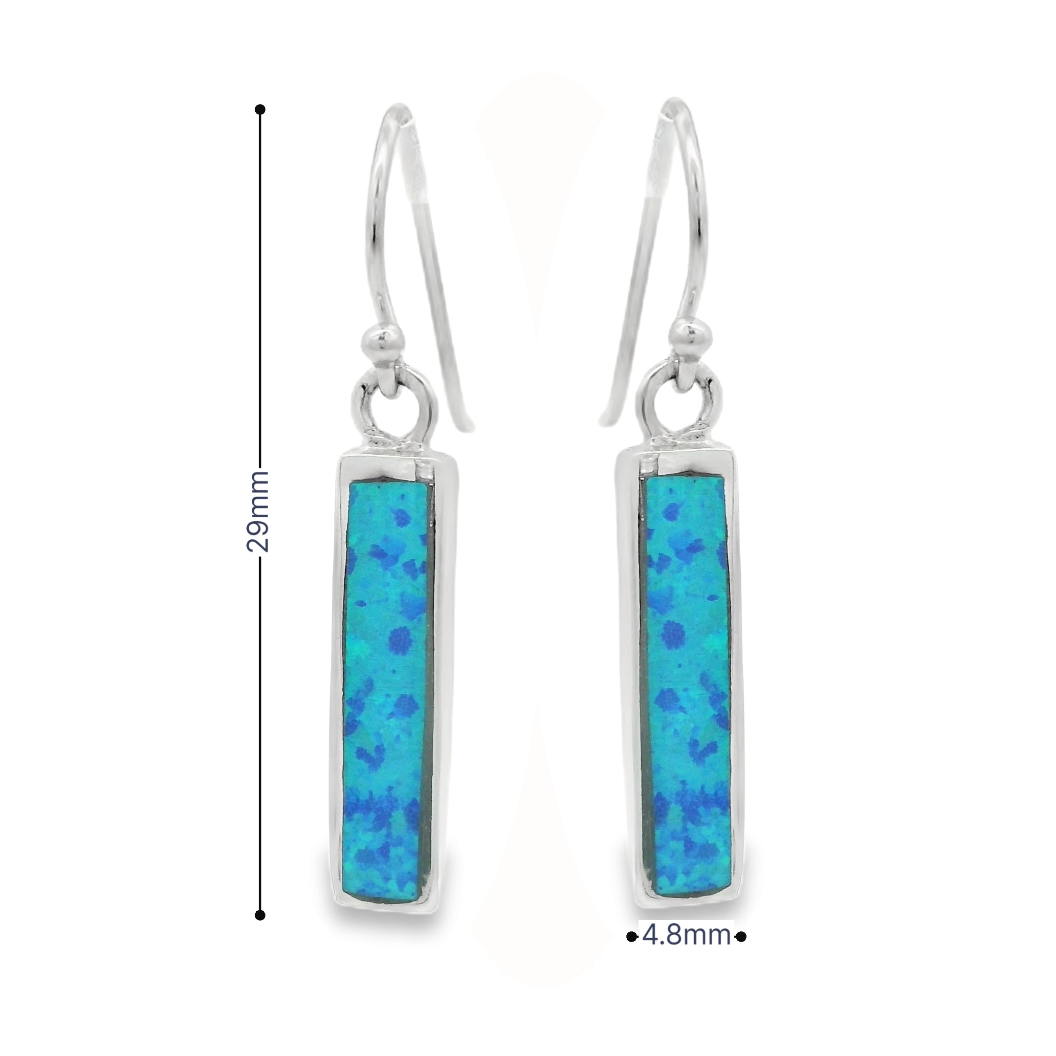 Silver Blue Created Opal Oblong Drop Earrings