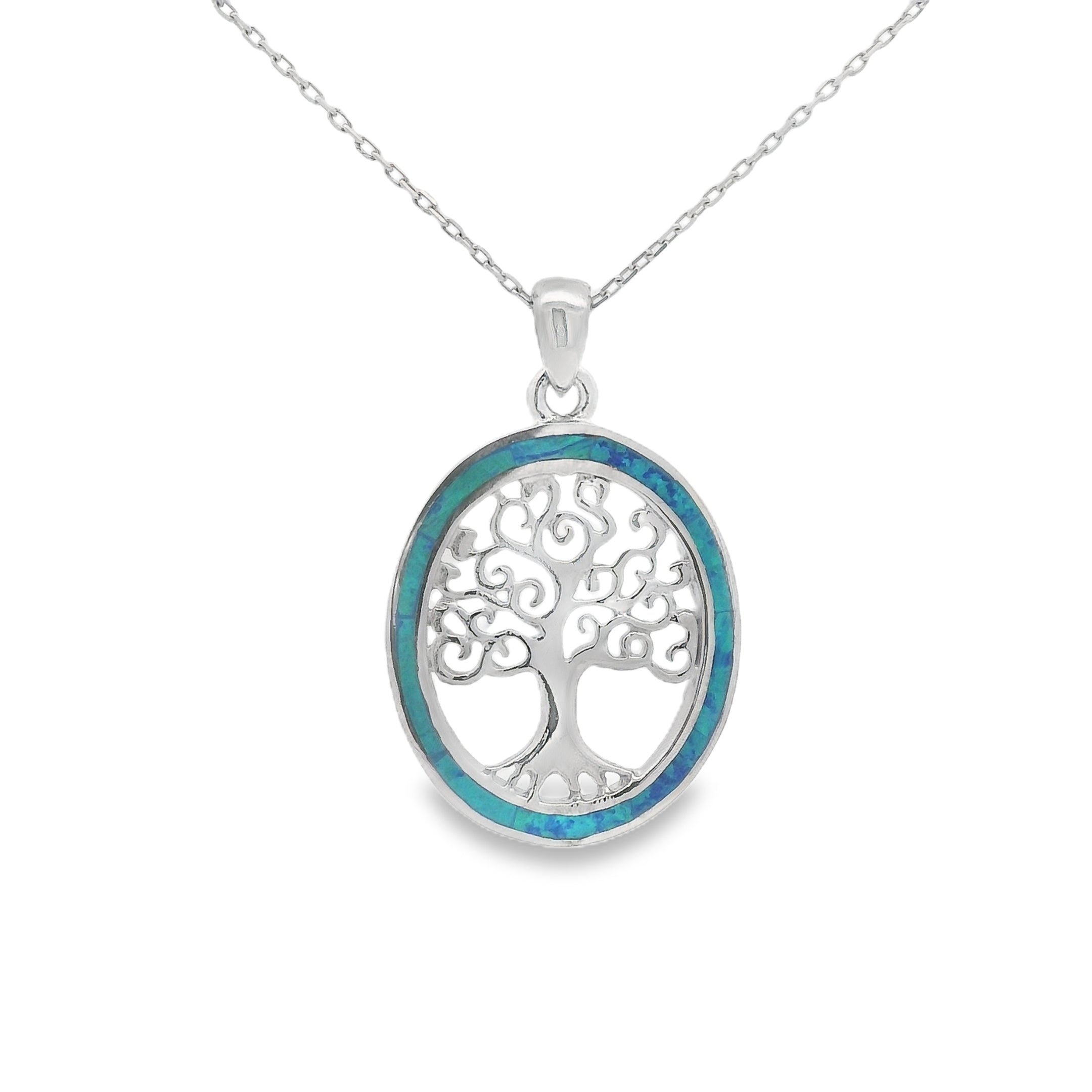 Sterling Silver Tree of Life Created Opal Pendant