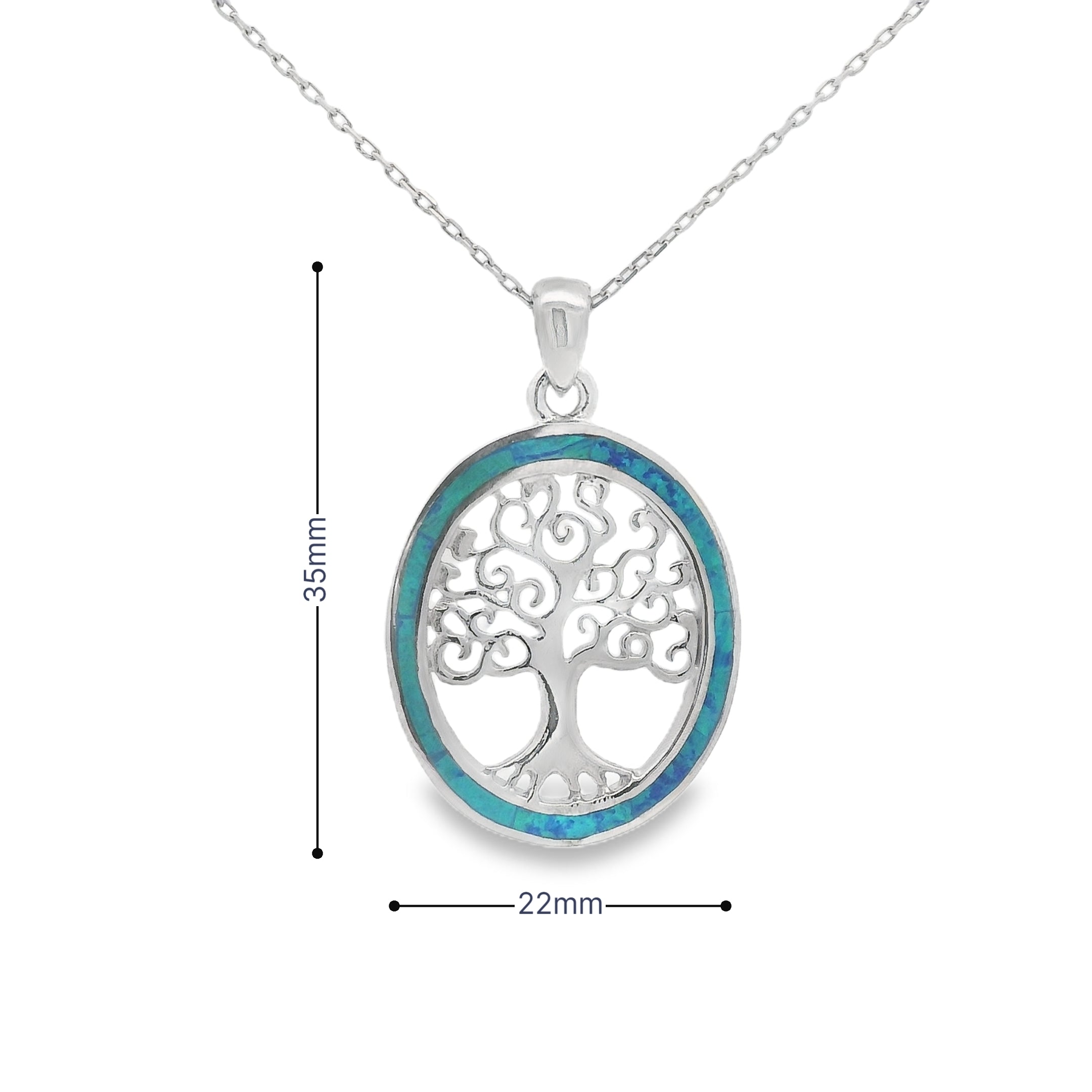 Sterling Silver Tree of Life Created Opal Pendant