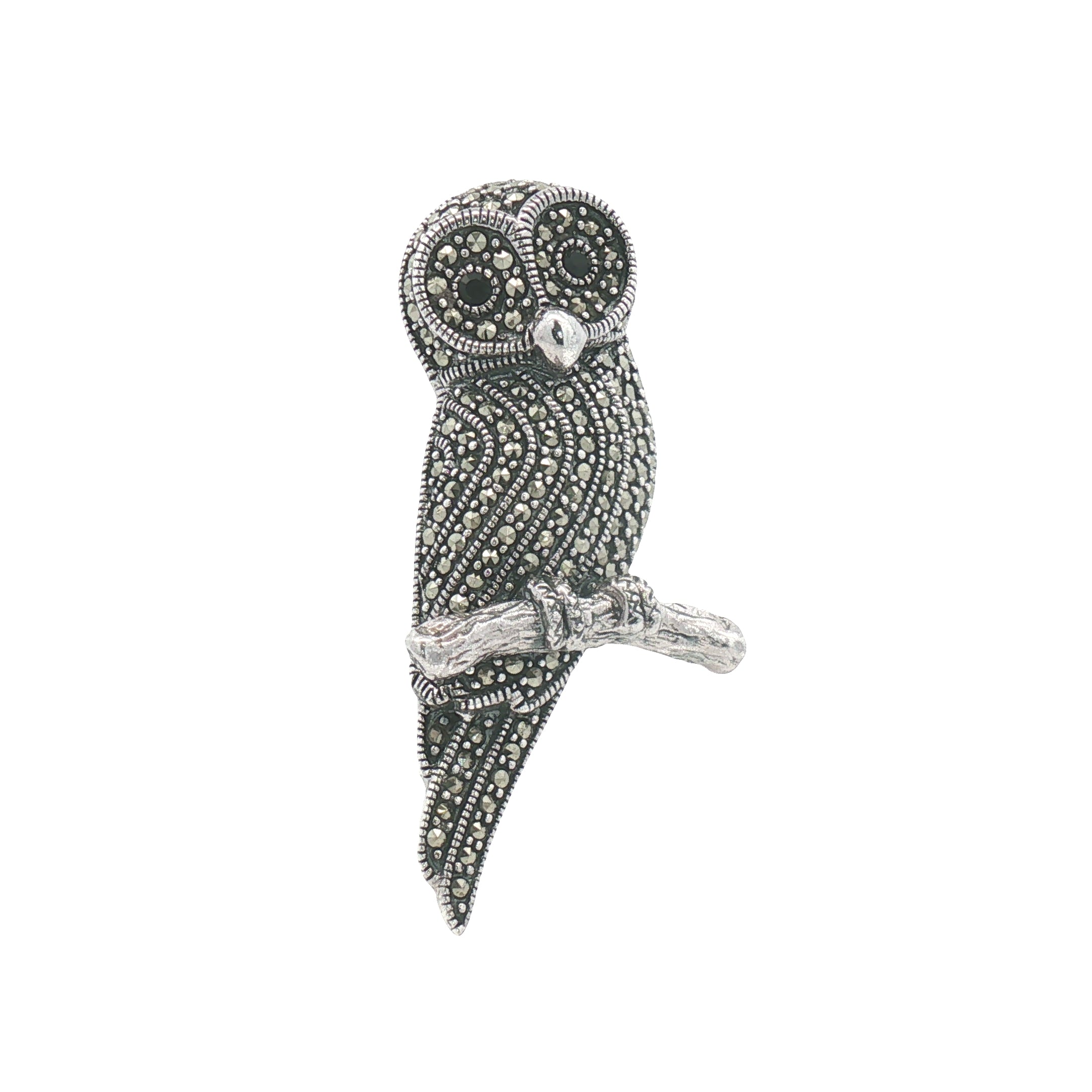 Sitting Owl Brooch Silver & Marcasite