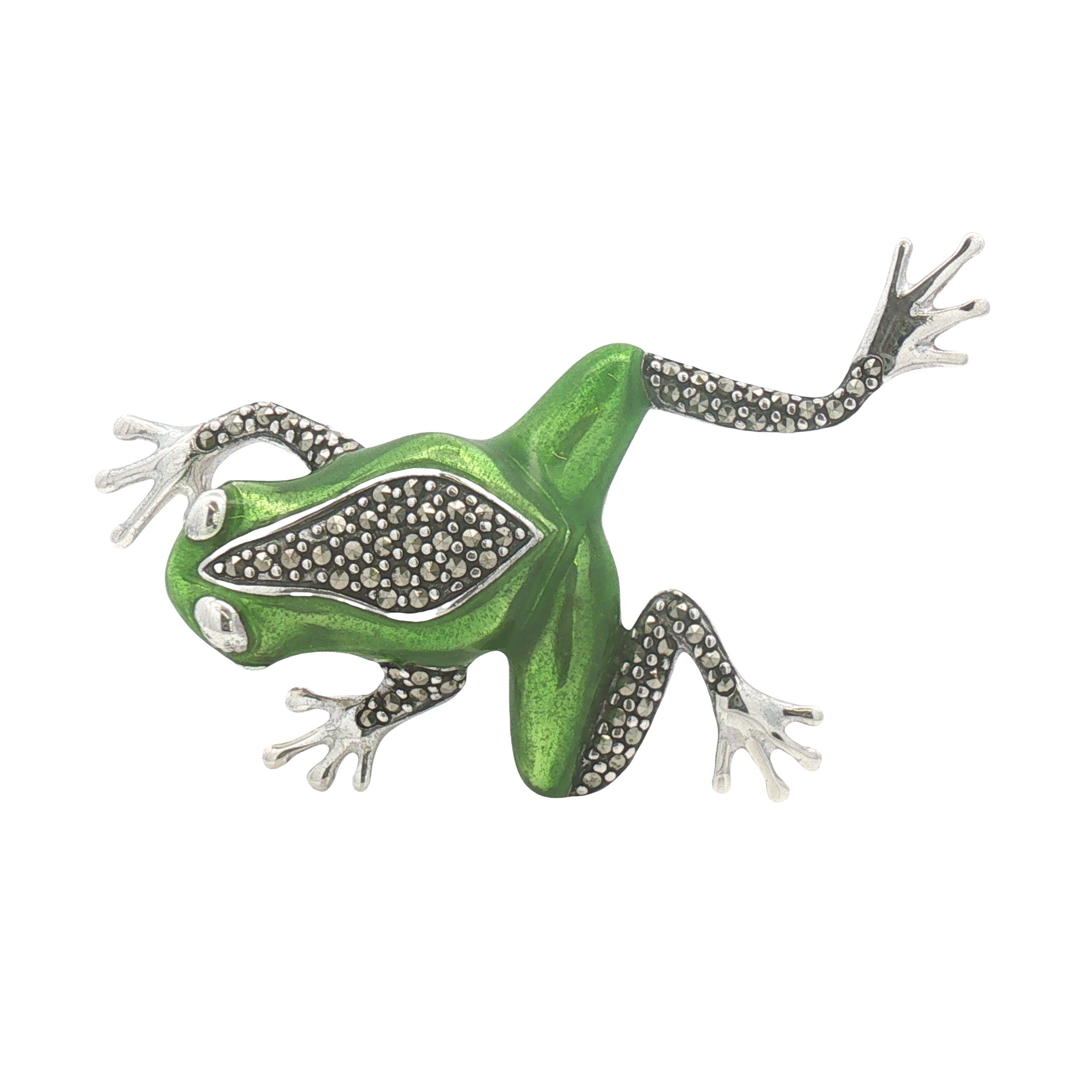 Silver Marcasite & Enamel Frog Brooch