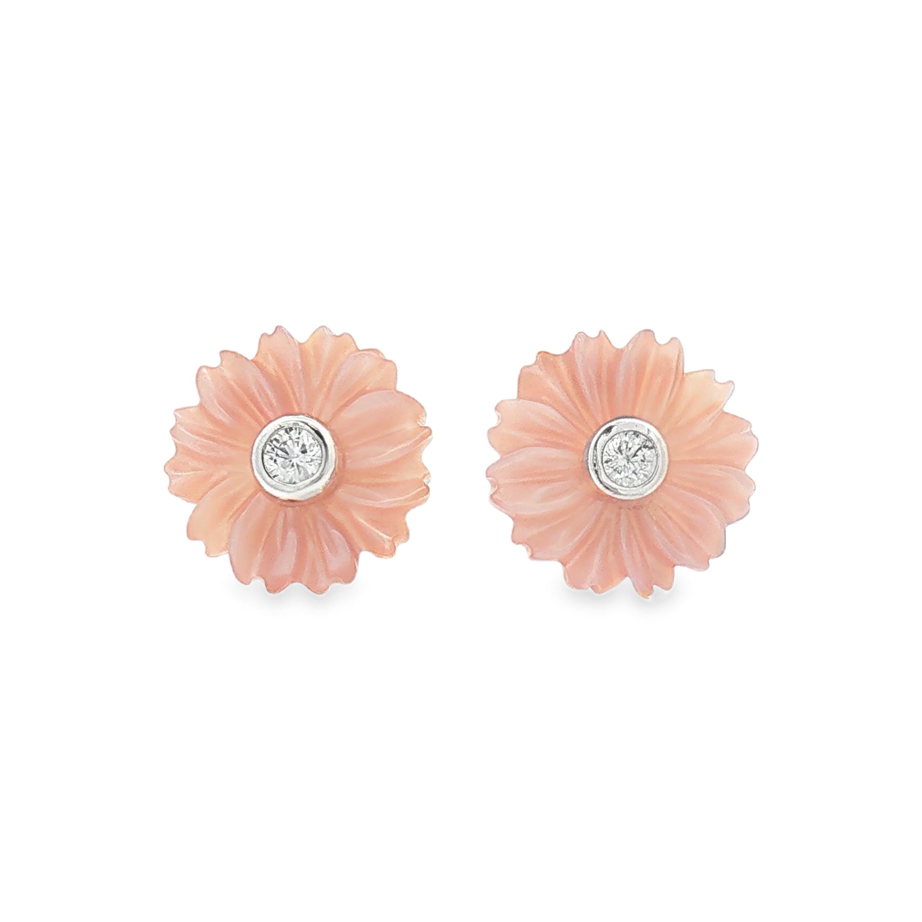Silver Pink MOP Flower CZ Stud Earrings