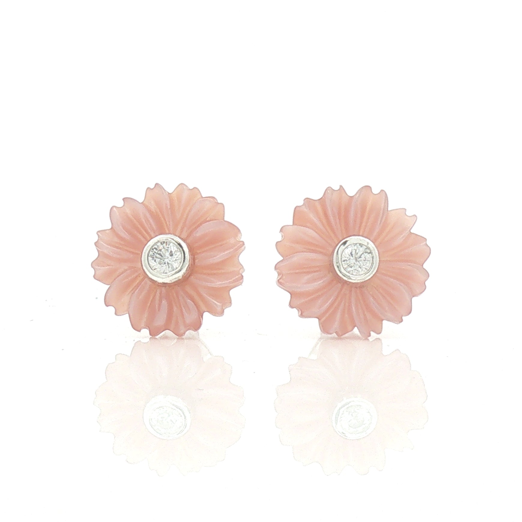 Silver Pink MOP Flower Stud Earrings