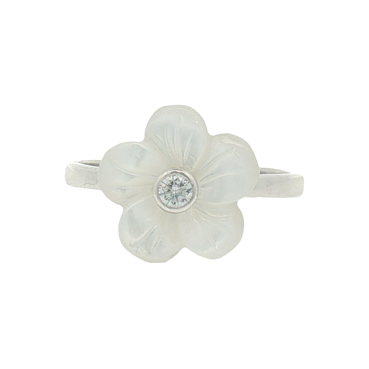 Silver Mother of Pearl CZ Flower Ring