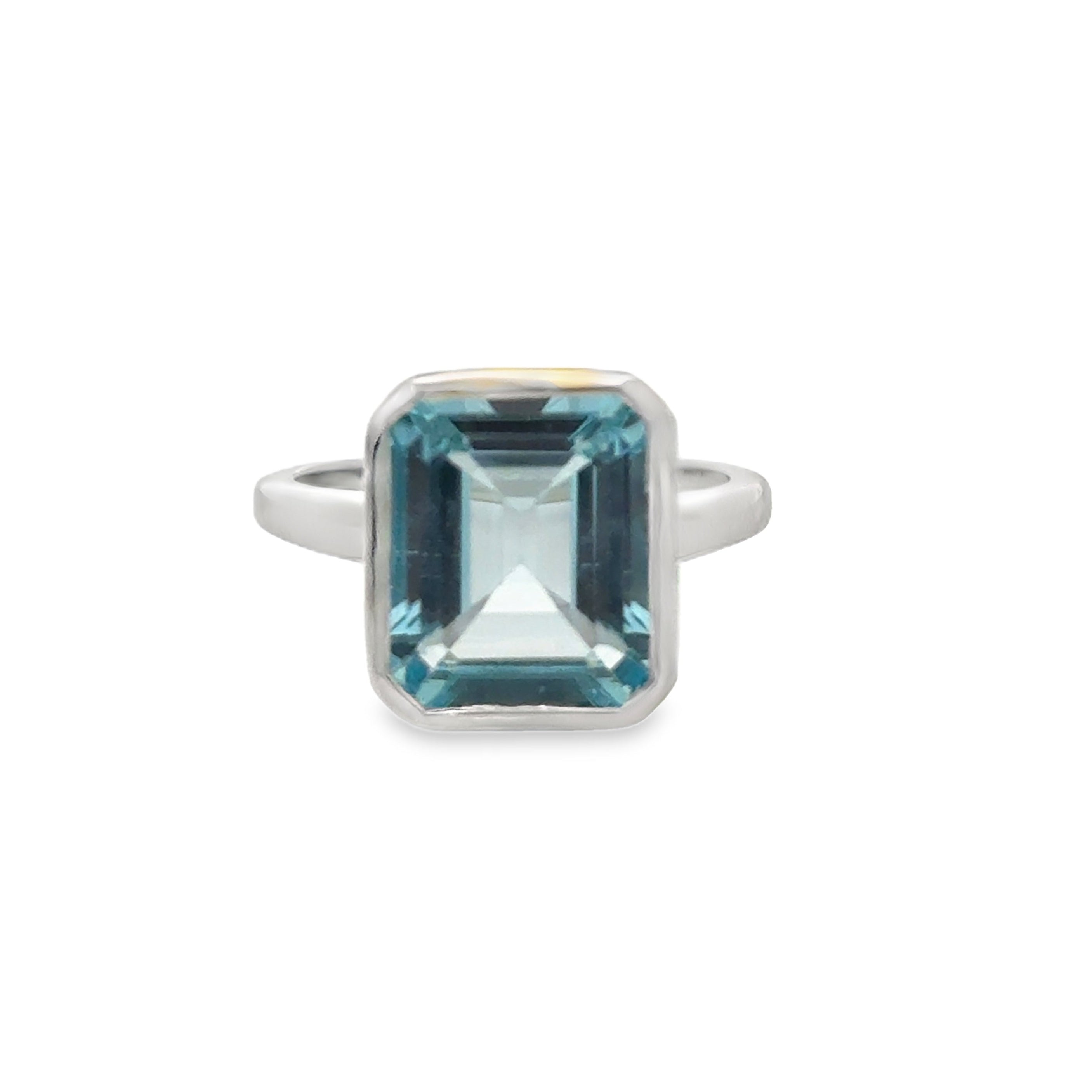 Silver Octagonal Blue Topaz Ring