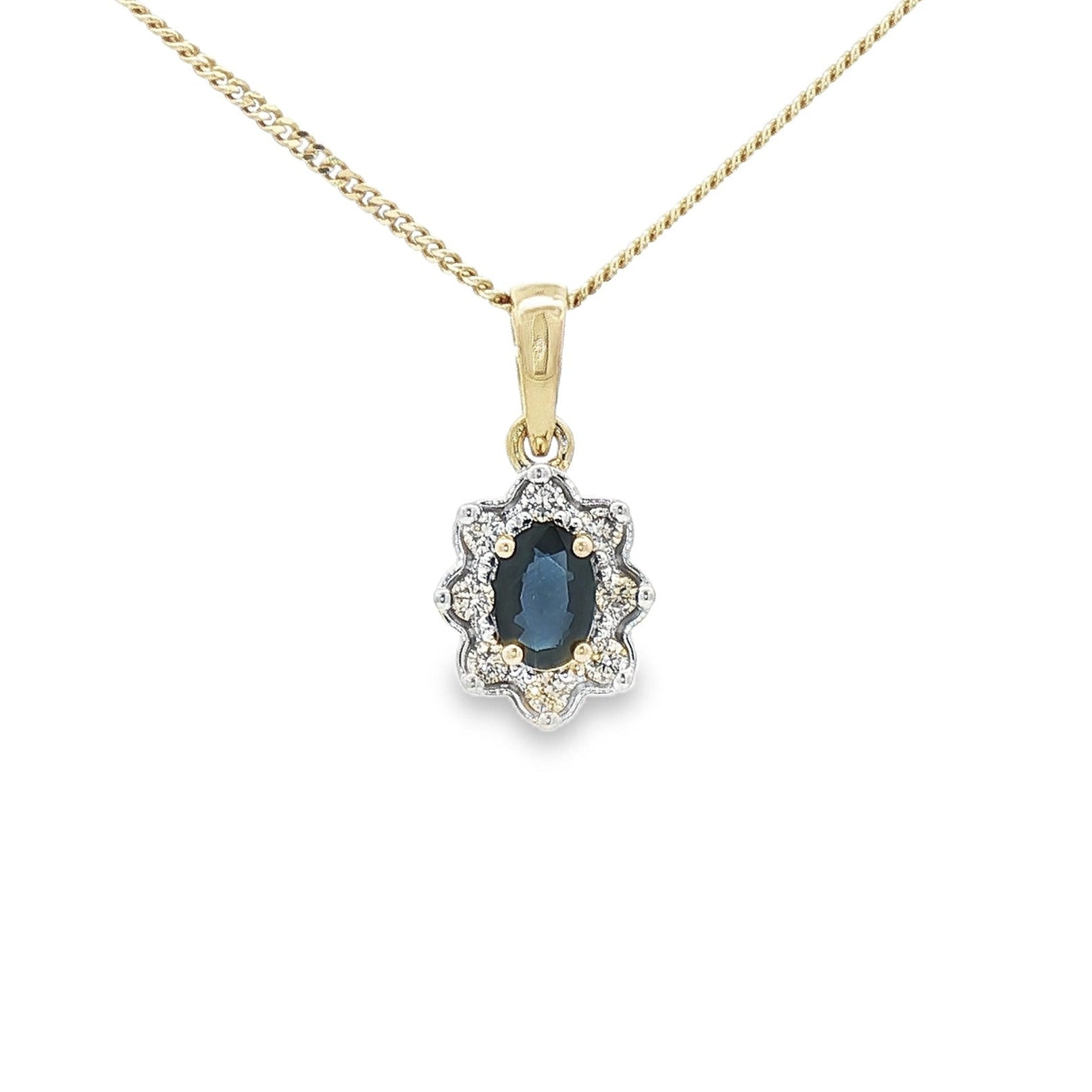 9ct Gold Oval Sapphire & Diamond Pendant