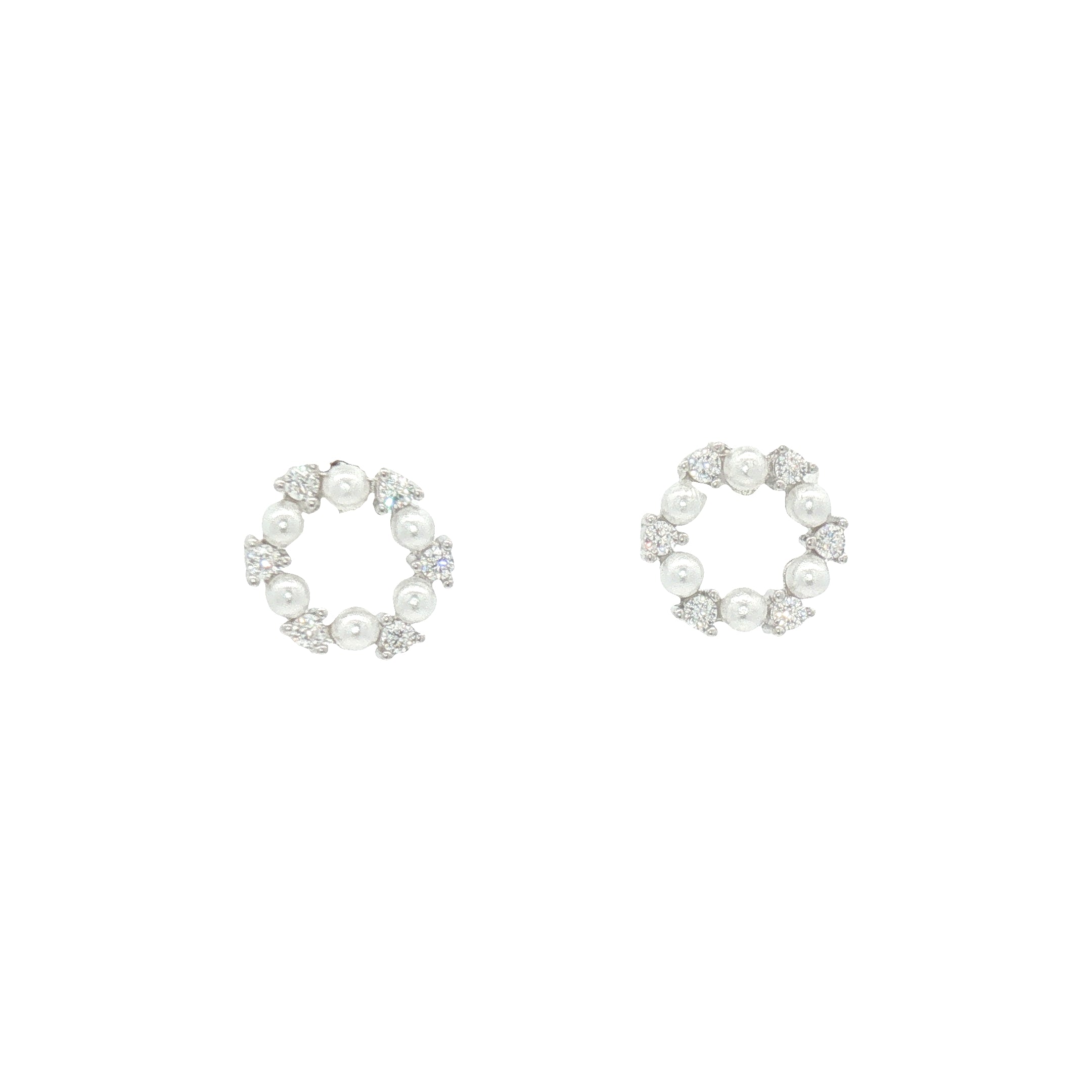 Silver MOP & CZ Circle Stud Earrings
